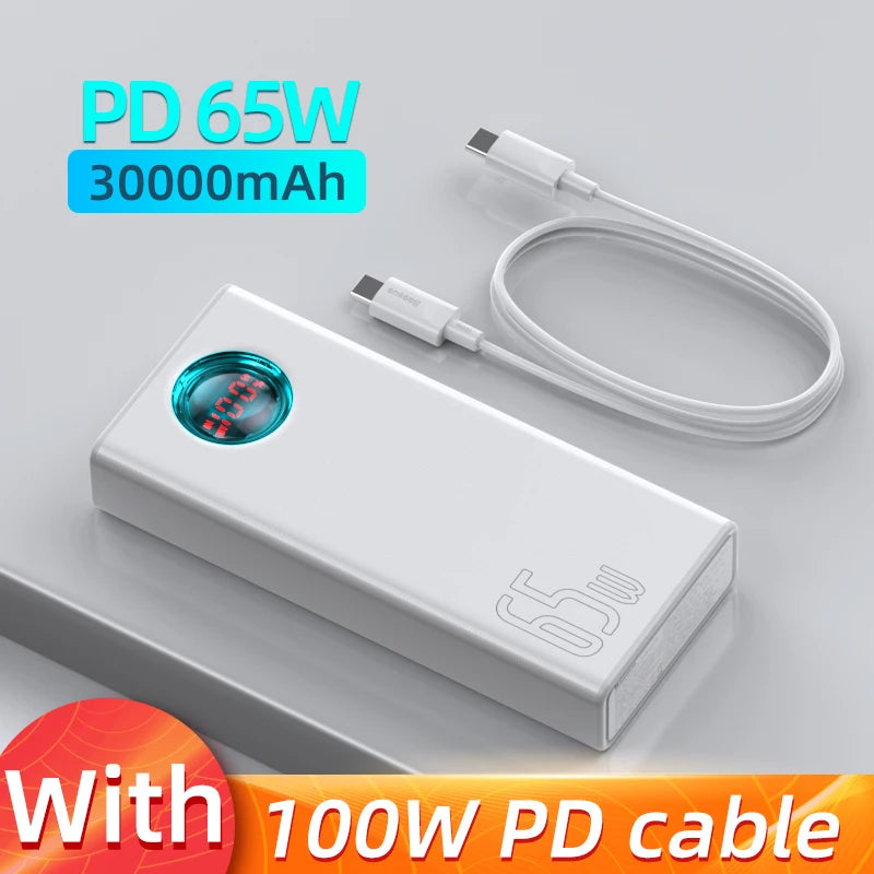 65W 30000mAh Portable Charger - PD Fast Charging Laptop Battery Pack 65W White 30000mAh Tidesmit