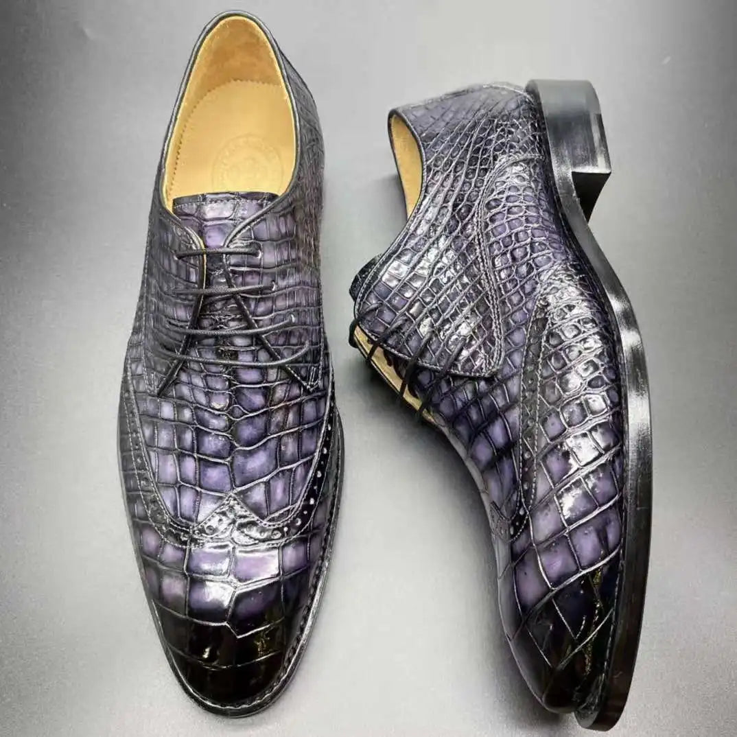 Luxury Designer Men's Dress Shoes Big Size Business Formal Shoes Men Party Footwear Genuine Crocodile Leather Handmade Shoes Men