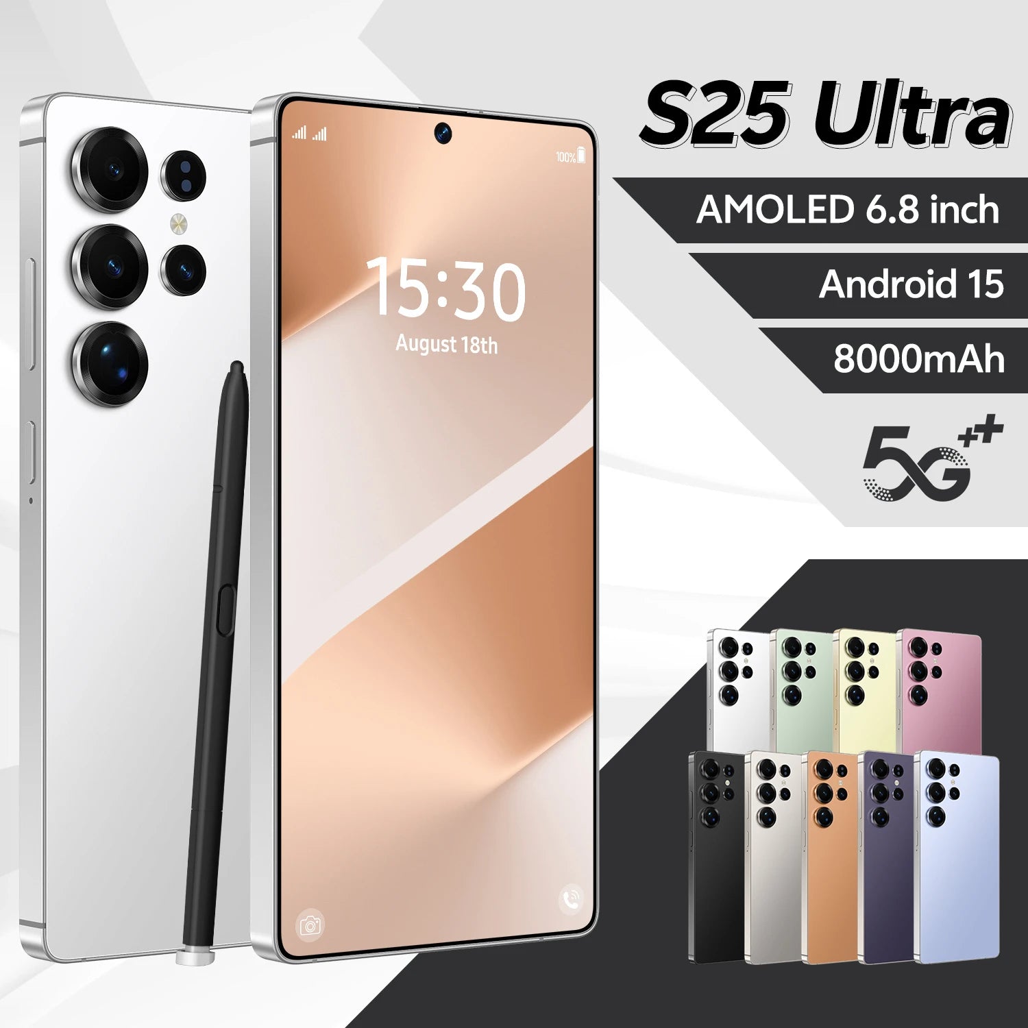 Tidesmit 5G Android 15 Smartphone, 1TB Storage, 16GB RAM - Dual SIM White 16g 1TB Tidesmit