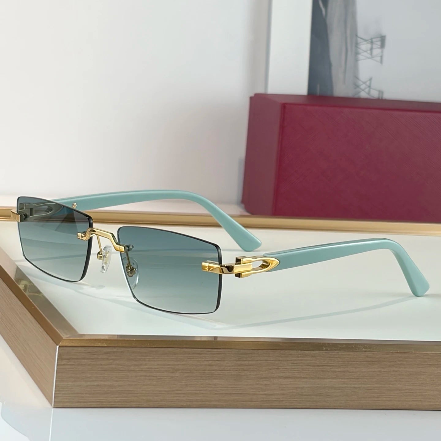 2026 Brand Designer Luxury Fashion Men's Sunglasses Rectangular Borderless Gradient Lens Unisex Titanium Frame UV400 Optical