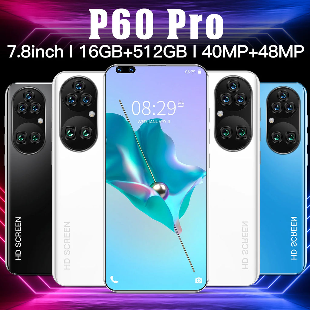New P60 Pro 7.8 Inch 10 Core Smart Phone 16GB+512GB 4K HD GPS Navigation 5G Android SmartPhone 40+48MP Game Mobile Phone - Tidesmit