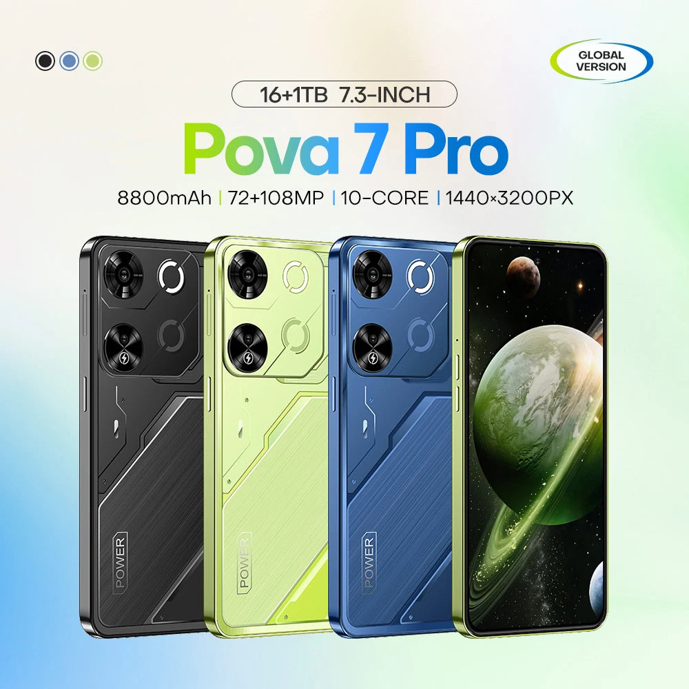Tecno Pova 7 Pro 5G smartphone with 7-inch display, 8000mAh battery, and 1TB storage for high-performance use.