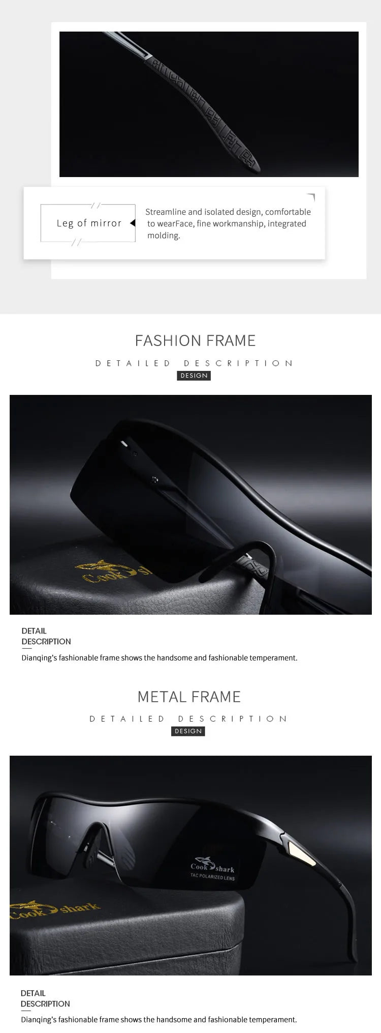 Black polarized wrap-around sunglasses with a textured, streamlined metal frame for outdoor eye protection.