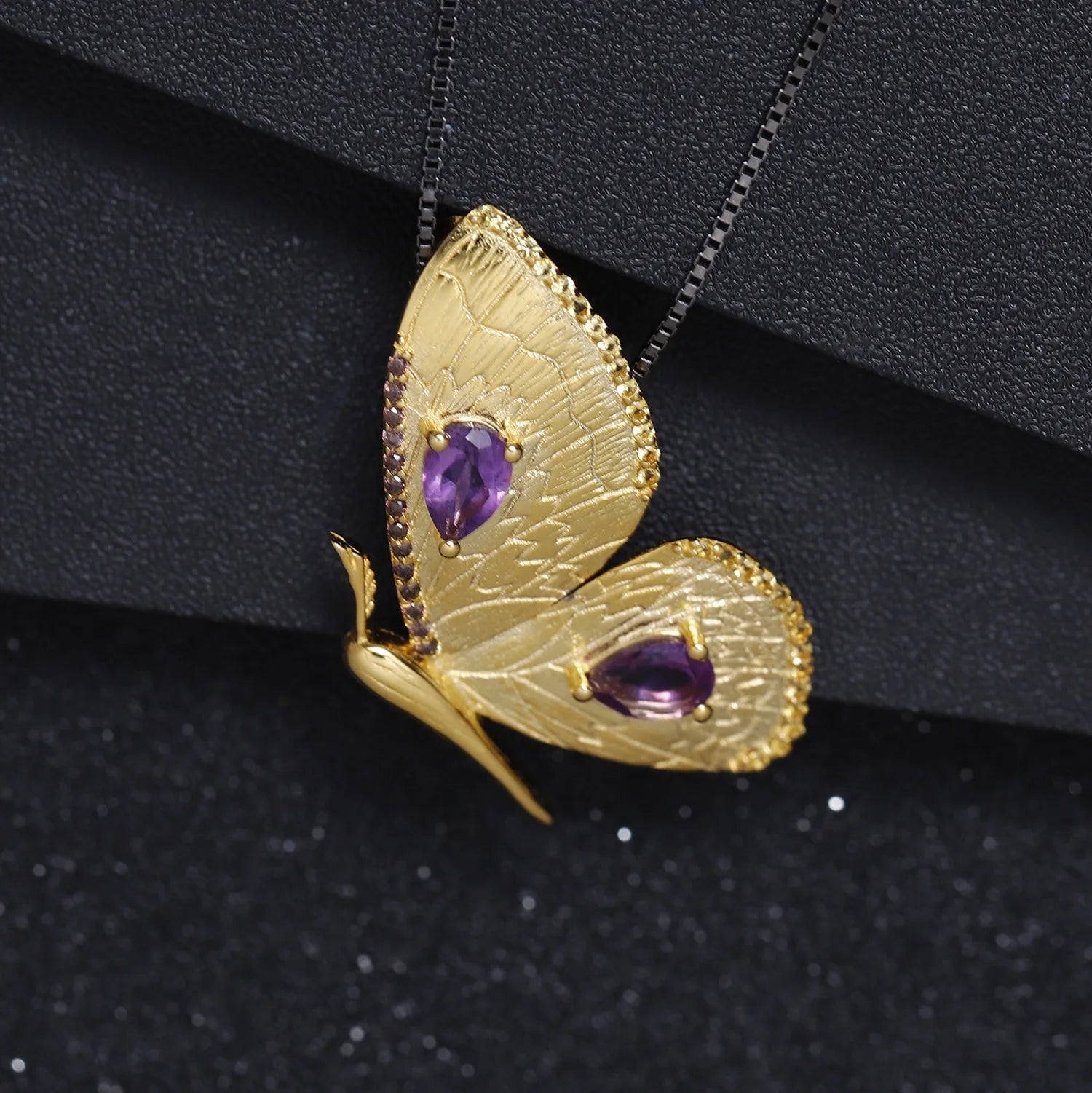 TIANSHE New Chinese Style Vintage Gold Butterfly Brooch Pendant S925 Pure Silver High-end Natural Amethyst Corsage