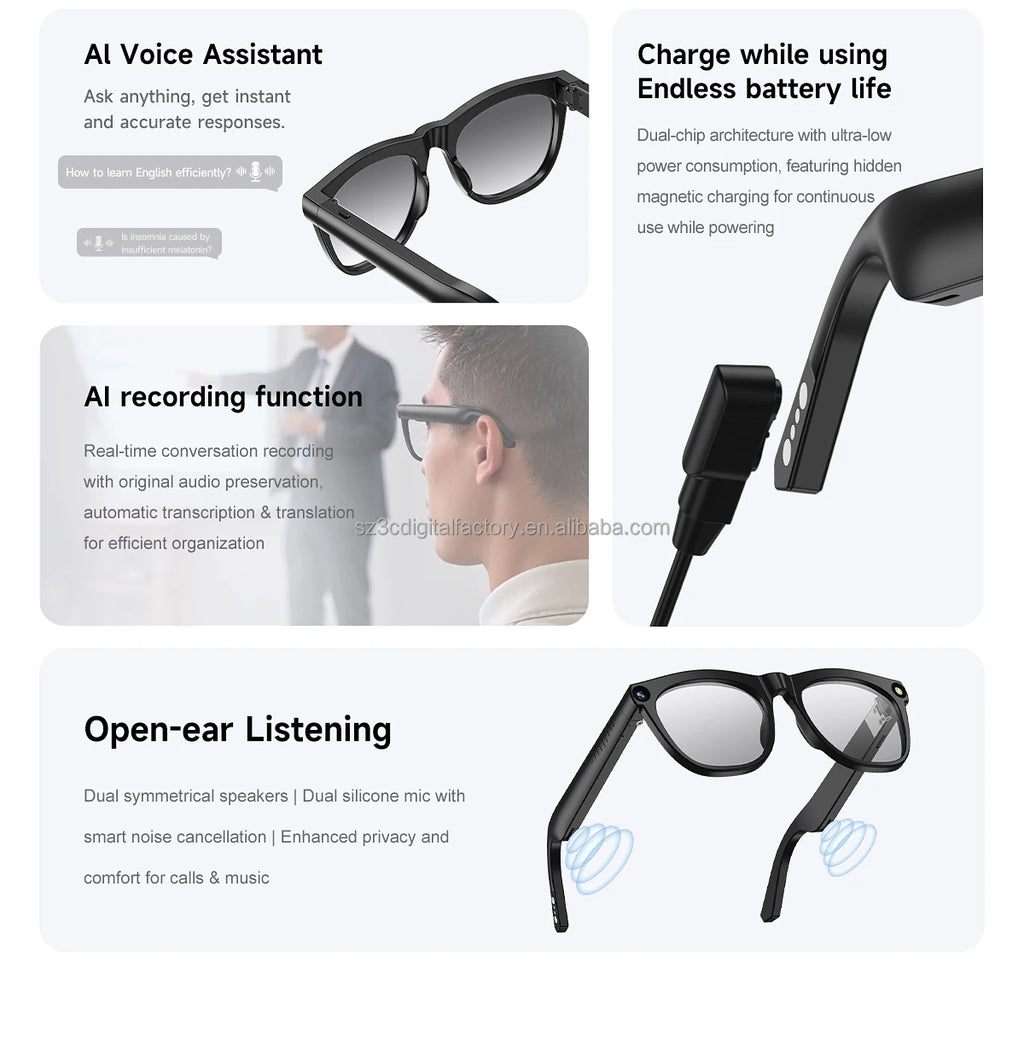 NextGen CY01 Smart Glasses AIPowered Translation 8.0MP Camera Multimedia Player AR Hardware Glasses Tidesmit