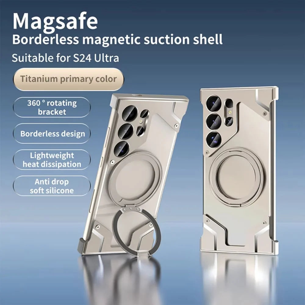 2025 Case Para for iPhone Luxury Metal Phone Case S24 Ultra Cover High Quality Rotating Bracket Magnetic Transparent Cover Titanium Gray PVC box Tidesmit