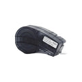 Black label printer cartridge with white label strip, solvent-resistant style