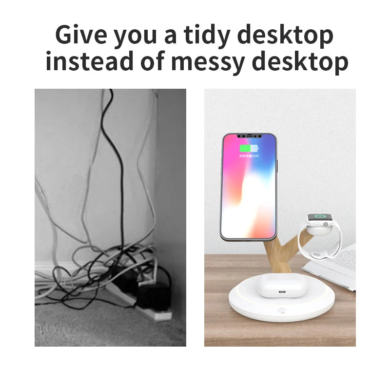 Power bank charger-15W High Quality Desktop 3 in 1 Branch Stand Magnetic Charger Dual Night Light Hot Product Mobile Phone Wireless Charger Tidesmit