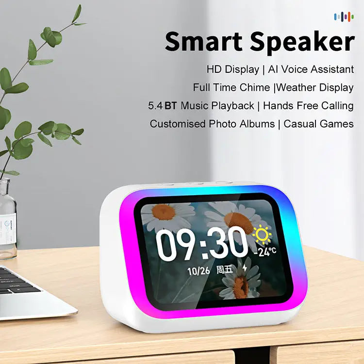 TF26 Pro Smart BT Speaker RGB Intelligent Large-Screen Temperature Display Battery-Powered Table Clock Electronic Album Tidesmit