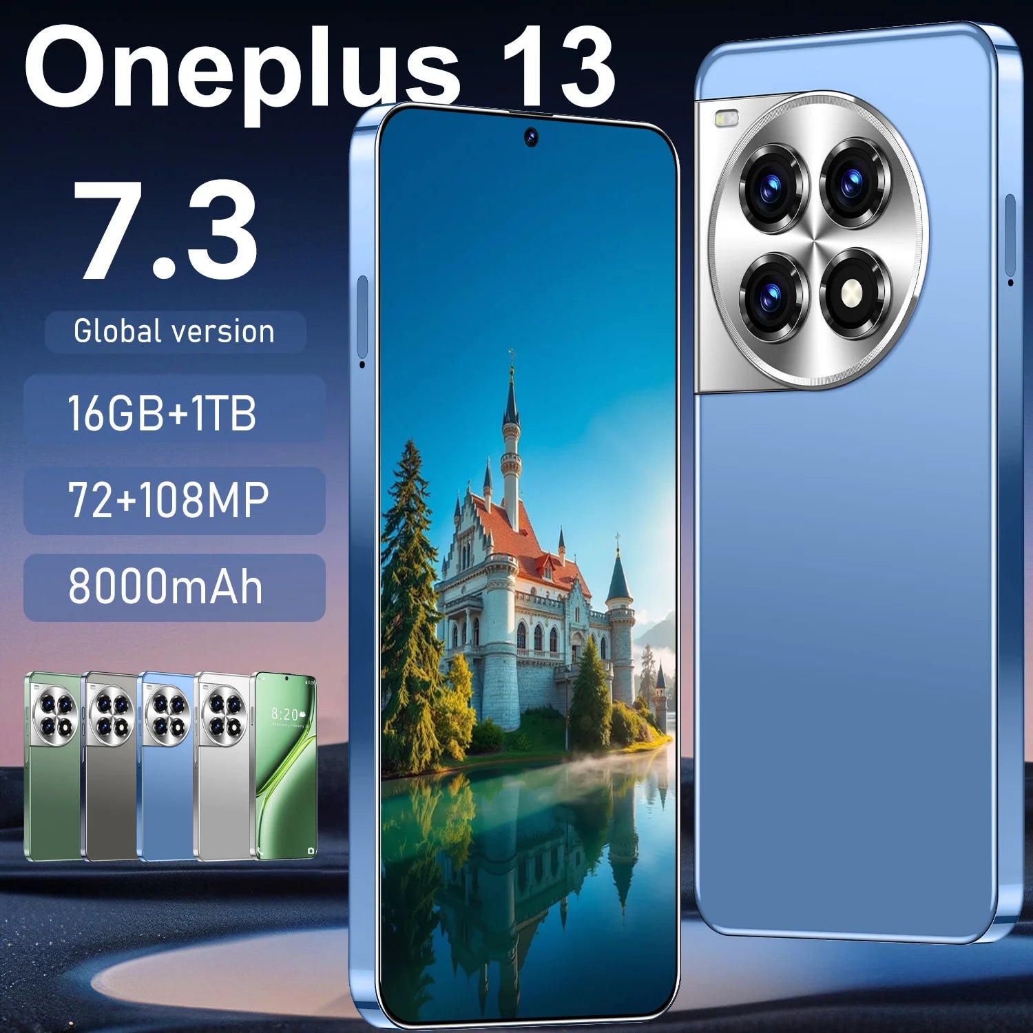 OnePlus 13 5G smartphone with 16GB RAM and 1TB storage showing the 7.3-inch 90Hz OLED display, gallery view 4.