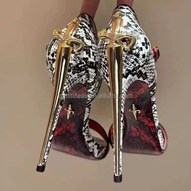 Large Size 44 Genuine Leather Luxury Top Quality with Tags Patent Leather Stiletto Heel 12cm Wedding Sandal Sharp Dagger Pump