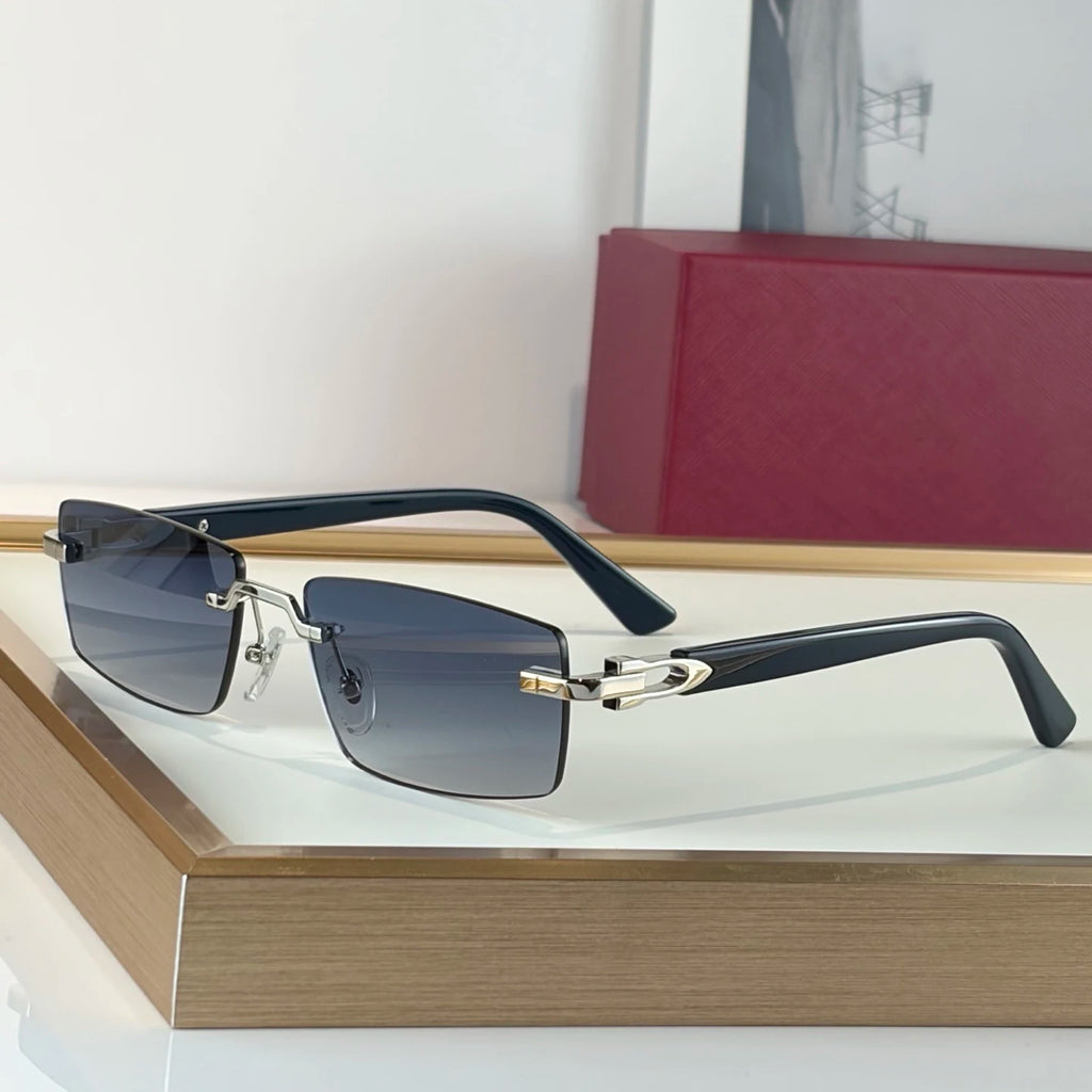 2026 Brand Designer Luxury Fashion Men's Sunglasses Rectangular Borderless Gradient Lens Unisex Titanium Frame UV400 Optical