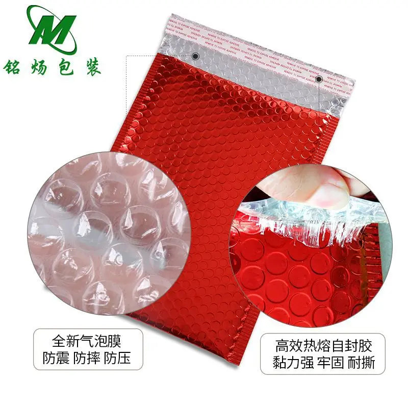Eco-friendly Padded Envelopes Polymailer Shipping Packaging Mailer Bubble Custom Metallic Red Bubble Mailer for Shipping