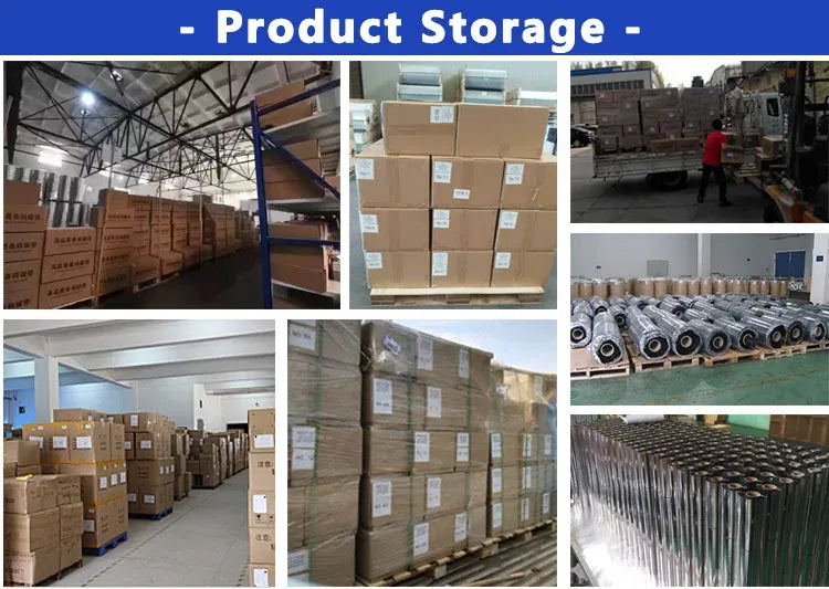Thermal transfer ribbon storage photos with boxed cartons and multiple ribbon rolls