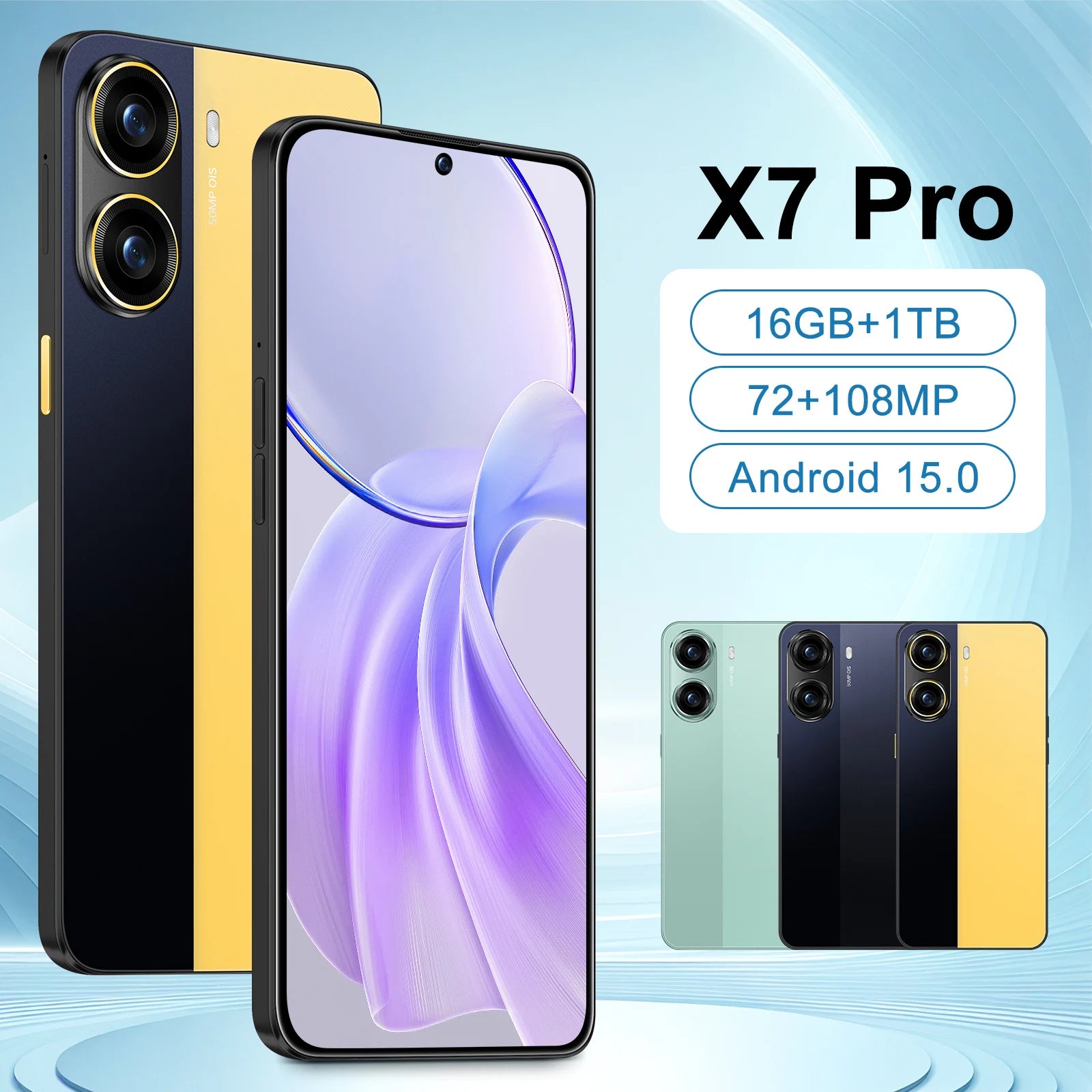 Tidesmit 5G Smartphone, 1TB Storage, 16GB RAM, 7.3 Inch AMOLED Display Yellow 16g 1TB Tidesmit