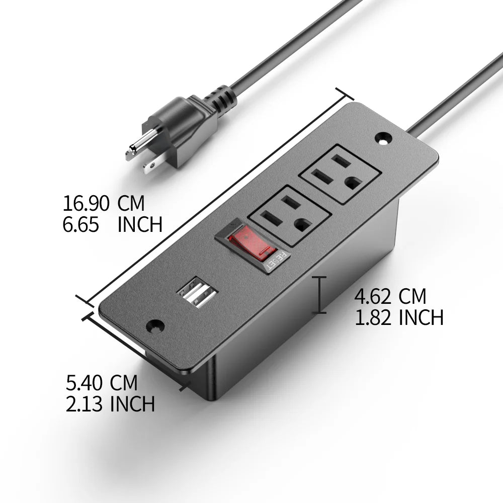 Recessed Power Strip Wall Mount Furniture Hidden Charging Station Desk Outlet Two USB a Power Socket for Office Industrial Home Tidesmit