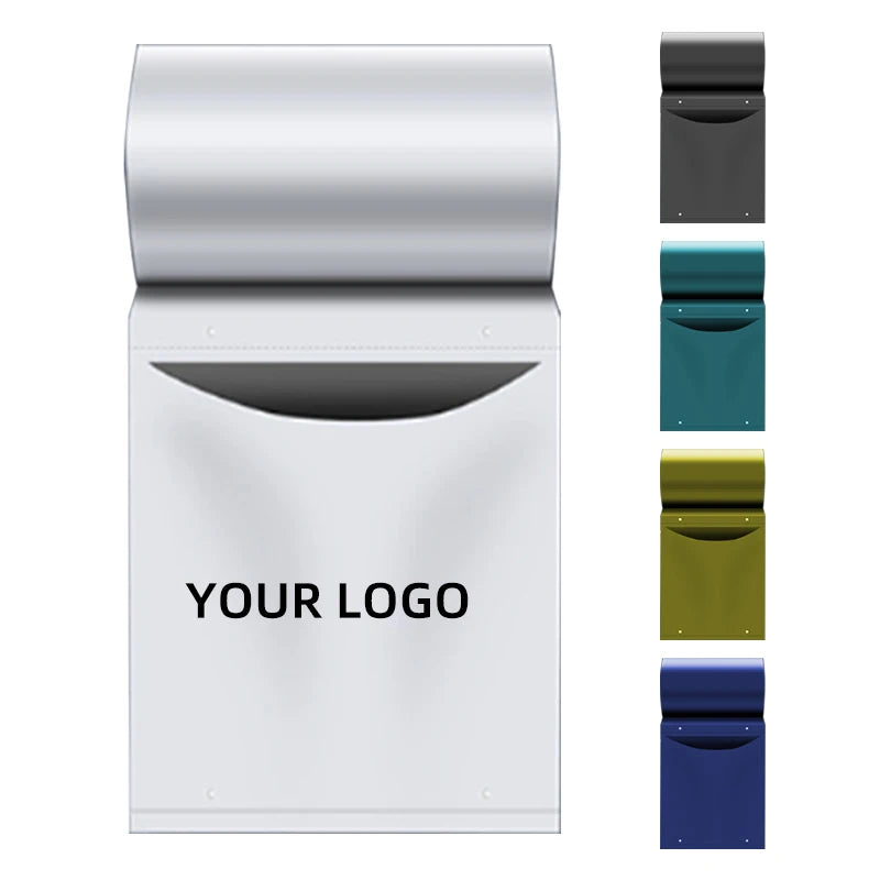Pre-opened auto packaging bag set with “YOUR LOGO” front panel, white plastic