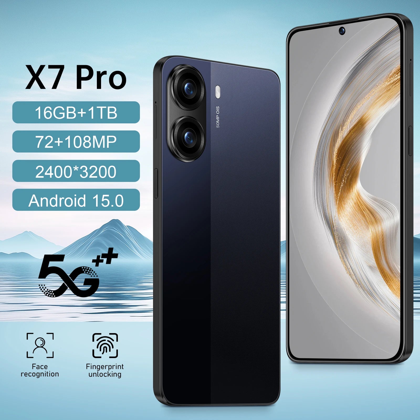 Tidesmit 5G Smartphone, 7.3-Inch HD Display, 16GB RAM, 1TB Storage Tidesmit