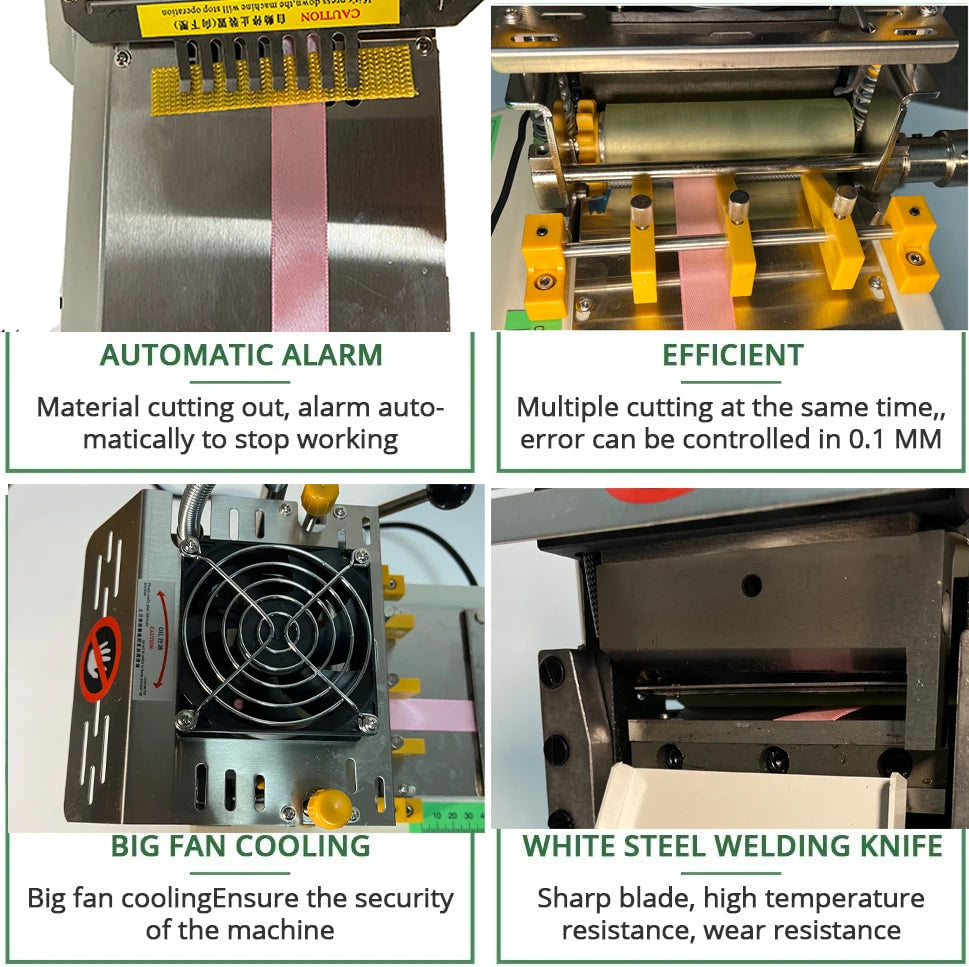 Automatic Fabric Cloth Nylon Roll Pvc Polyester Webbing Strap Belt Elastic Label Stain Tape Ribbon Cutter Cutting Machine