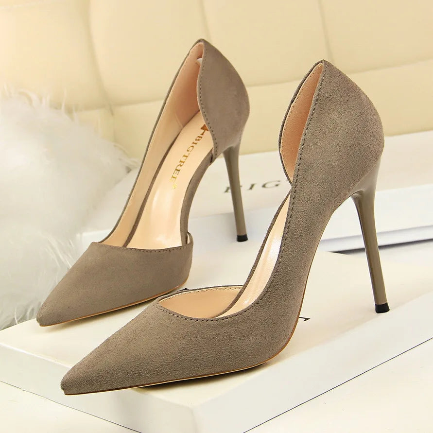 2026 New Model Sexy Sleek Thin Heels Slip-On Solid Pointed Toe Velvet Womens Business Formal Evening Dress Pumps