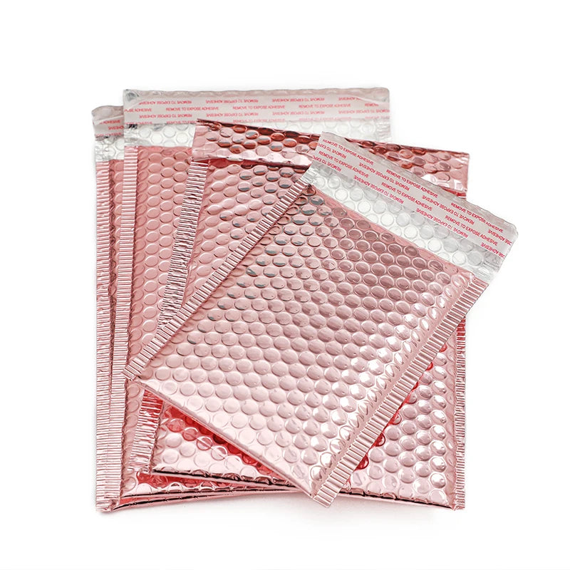 Gold Rose Gold Pink Red Green Silver Aluminum Poly Eco-Friendly Waterproof Bubble Mailer for Cosmetics Jewelry Packaging