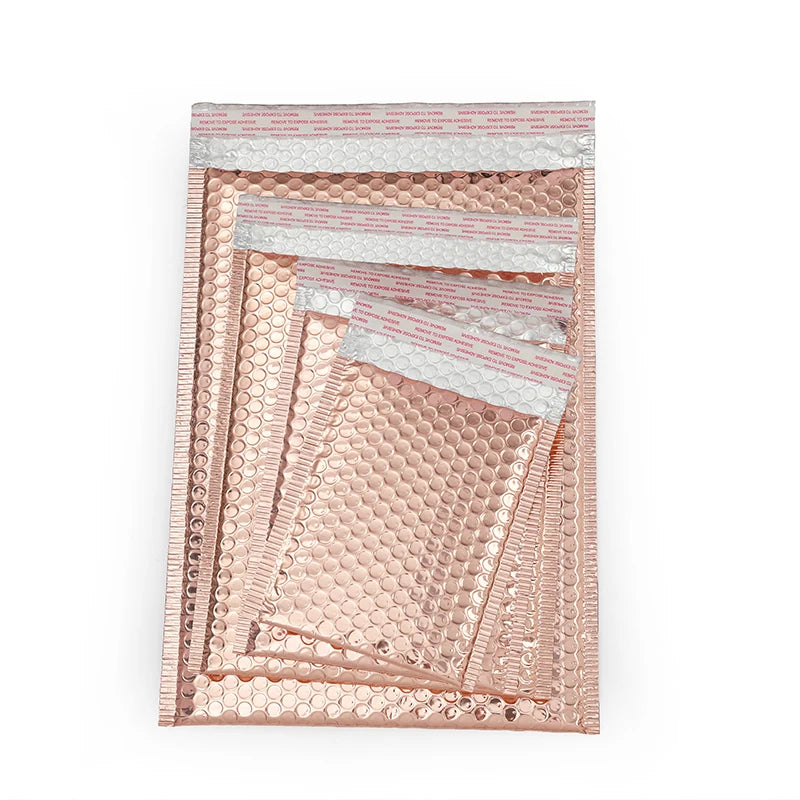 Gold Rose Gold Pink Red Green Silver Aluminum Poly Eco-Friendly Waterproof Bubble Mailer for Cosmetics Jewelry Packaging