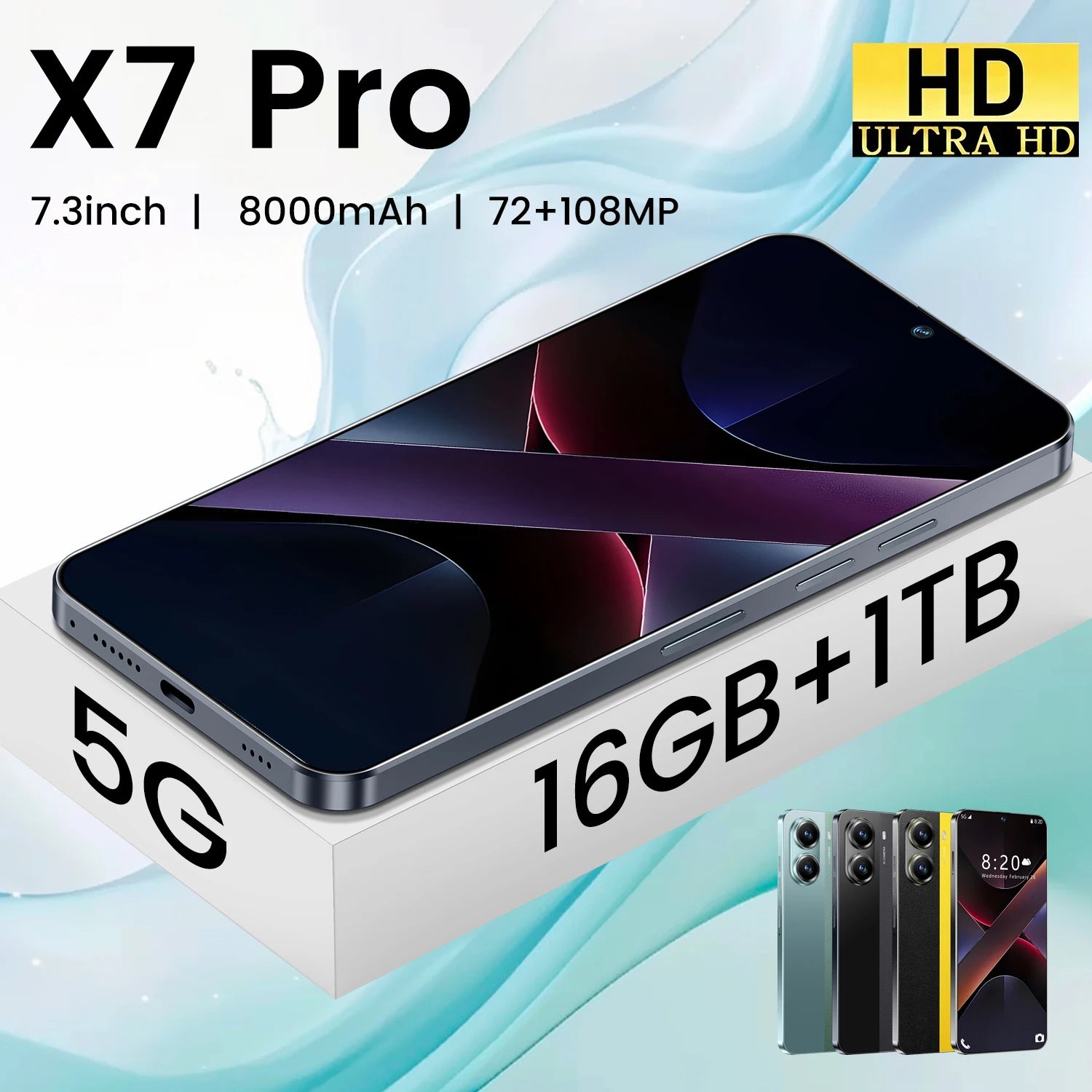 Real High Quality Mobile Phone X7 Pro 5G Smartphone Global 5G Android 14 7.3 Inch Big Screen 16+1TB X7 Pro Smart Phone Cellphone - Tidesmit