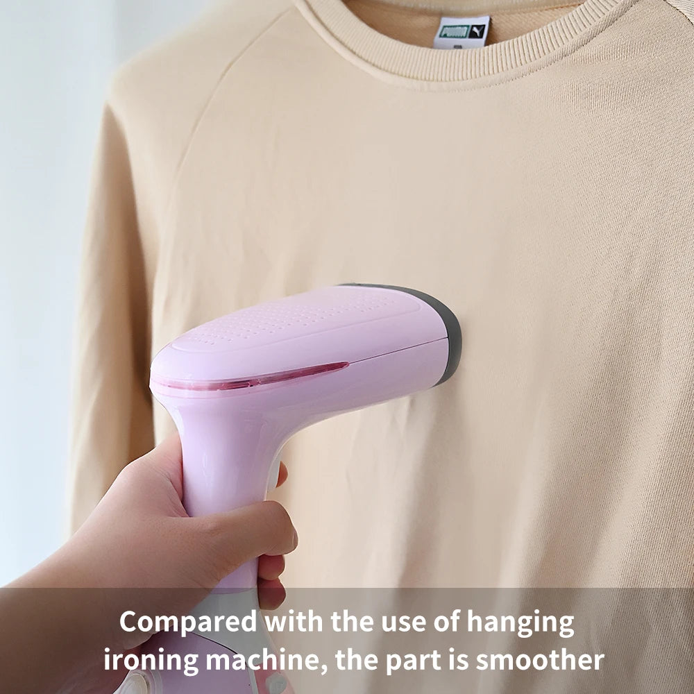 Tidesmit 1500W handheld garment steamer showing the 280ml water tank and vertical ironing nozzle angle