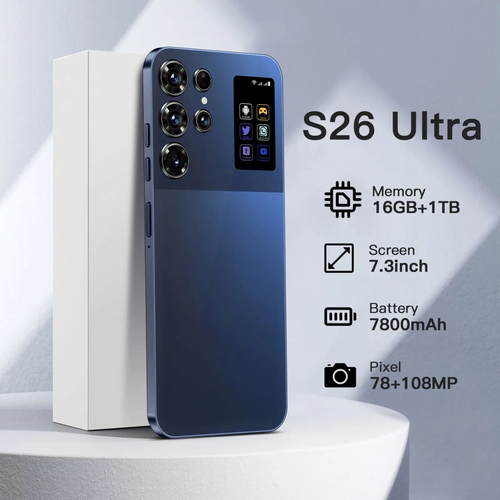 Samsung Galaxy S26 Ultra 16GB RAM 5G unlocked smartphone in silver finish showing side profile and lens detail