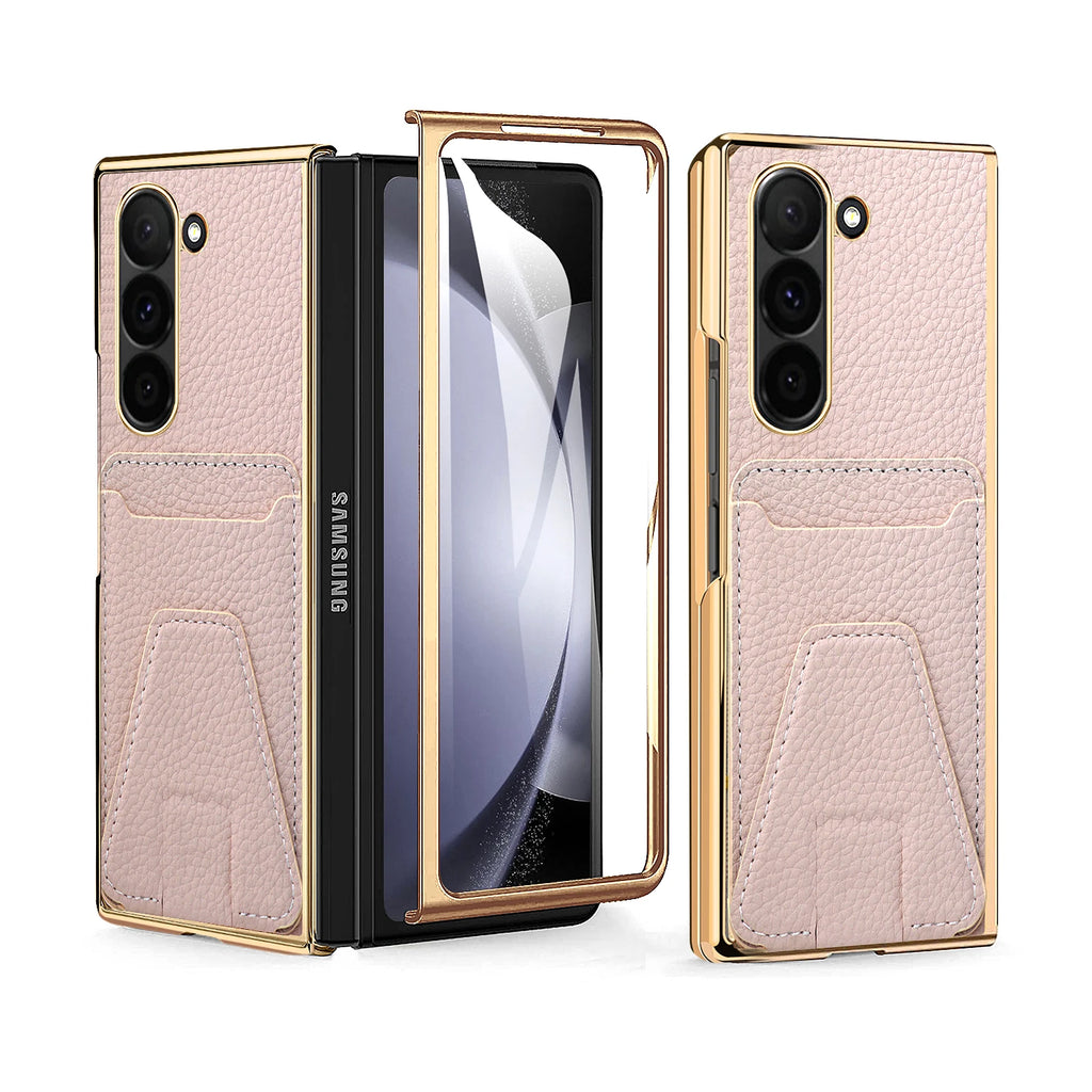 VIETAO Electroplated Leather Phone Case for Samsung Galaxy Z Fold 6 Integrated Film Luxury Screen Protector in Stock CN;GUA Tidesmit