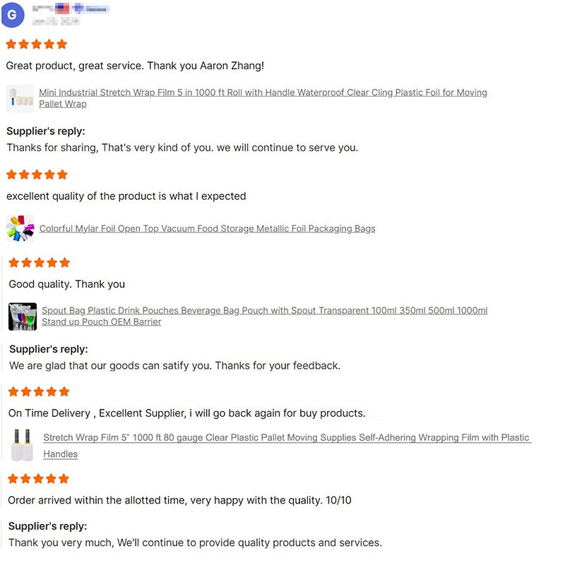 Customer review screenshot with multiple rating stars and feedback text