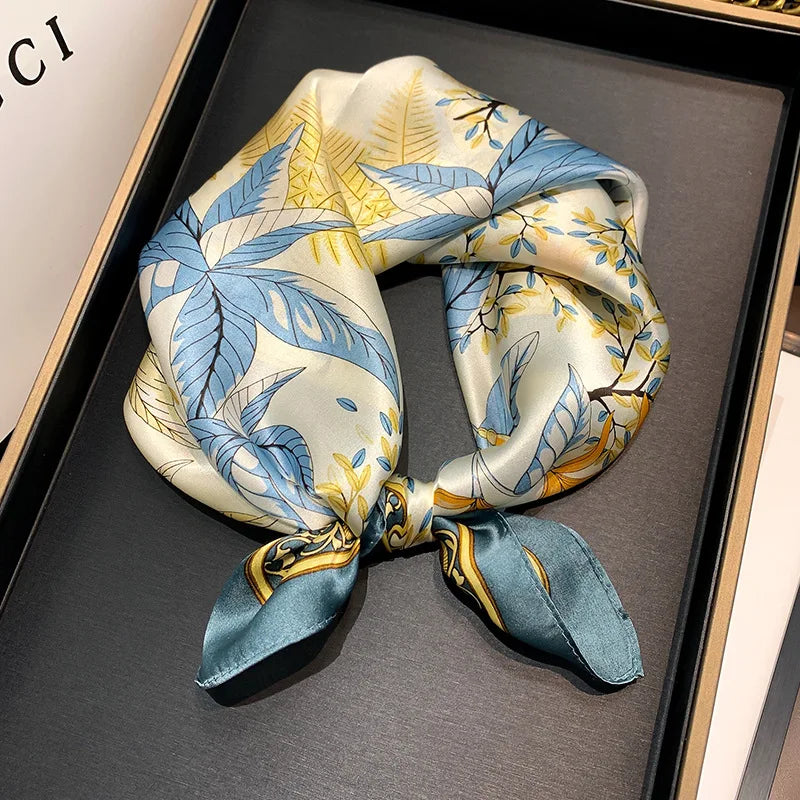 Women's Spring Autumn Mulberry Silk Square Scarf, Elegant Geometric Print, Soft & Smooth Neck Scarf