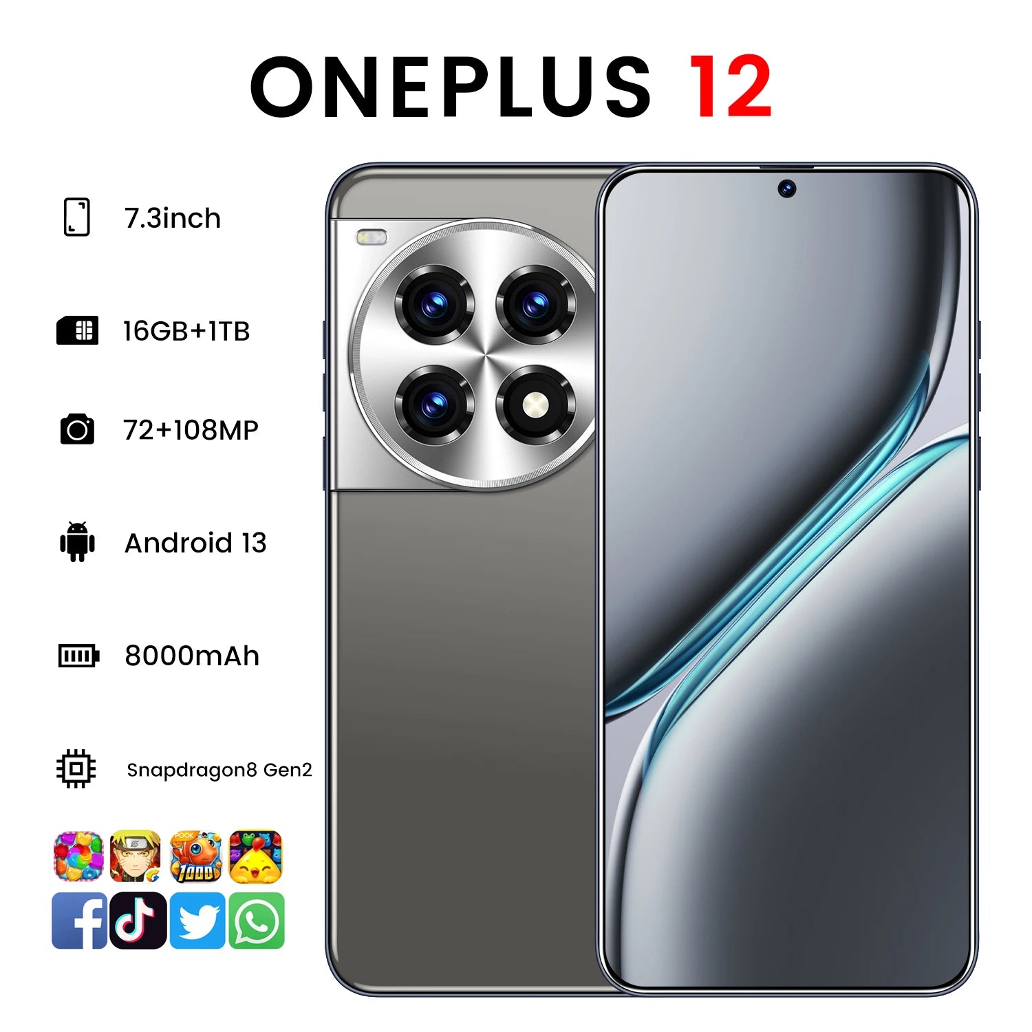 OnePlus 12 5G Smartphone, 16GB RAM, 1TB Storage - Unlocked Mobile Tidesmit