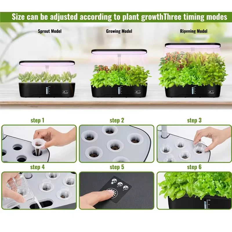 12 Pods Hydroponics Smart Indoor Garden Planter LED Grow Lights Kit for Plants Germination Electronic Type Tidesmit