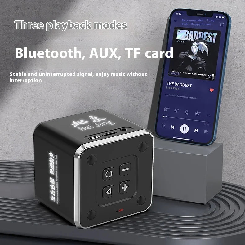 Bluetooth Speaker -Mini Cultural and Creative BT Speaker Four Custom Sided Luminous Pattern Portable Music Box Audio Player Promotional Gift