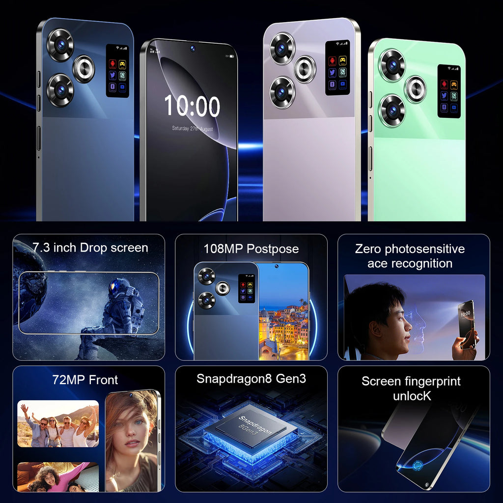 5G Smartphone 7.3 Inch 16GB RAM 1TB Storage Unlocked Mobile Phone Tidesmit