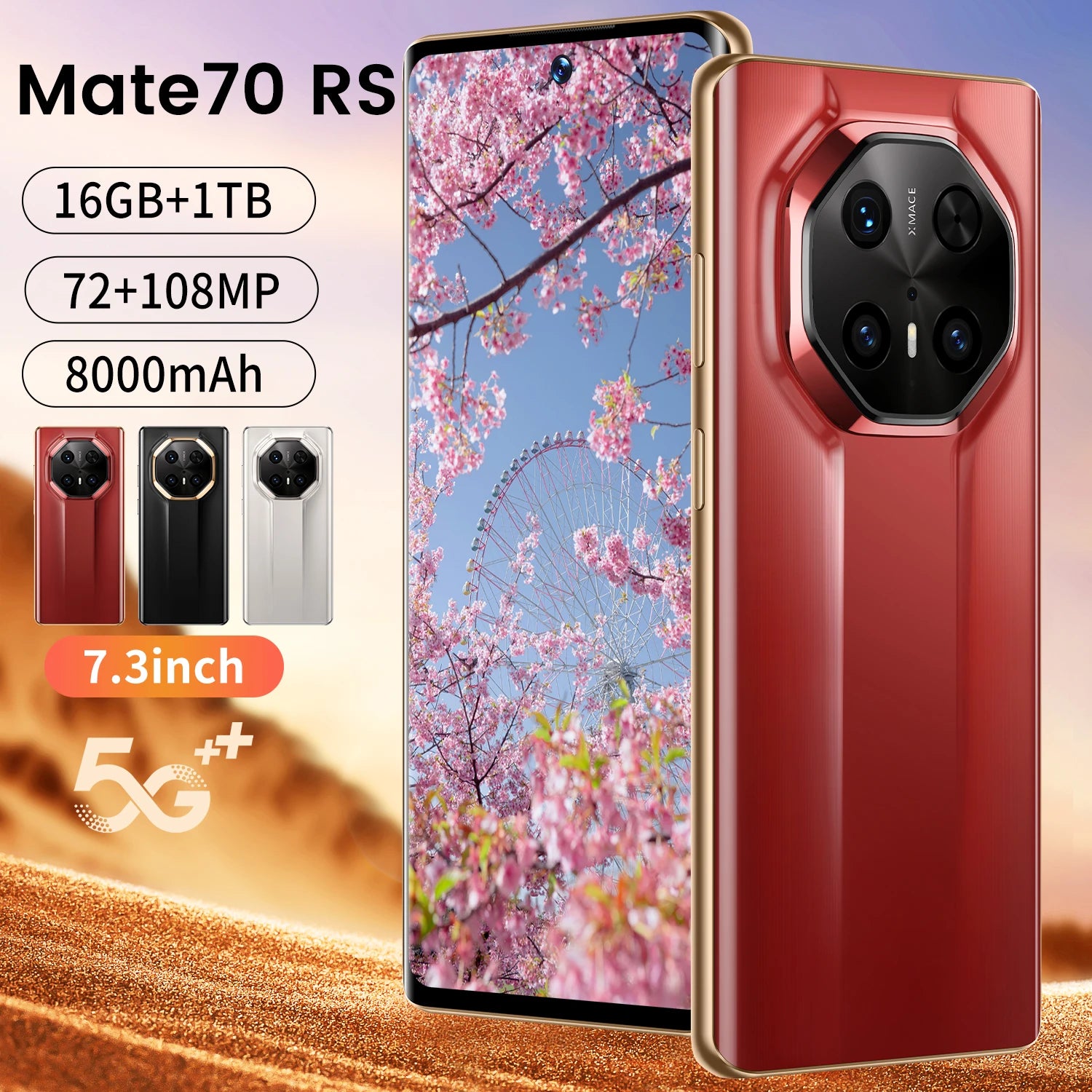 Brand New 5G for MT 70 RS Deca Core Smartphone 7.3 Inch 144Hz Curved Screen 16GB+1TB Memory 108MP Rear English Spanish - Tidesmit