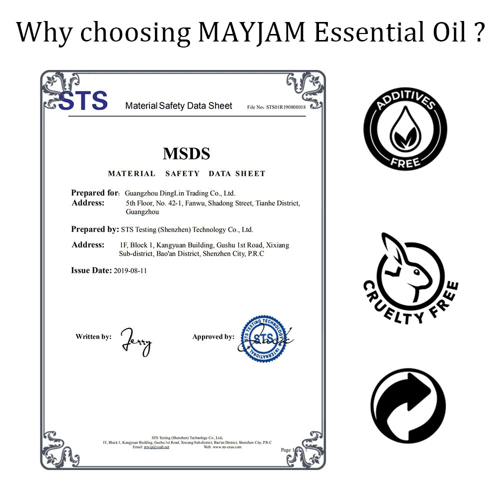 MAYJAM 500ML Pure Natural Essential Oil For Humidifier Diffuser Jasmine Lavender Vanilla Eucalyptus Bergamot Lemon Aroma Oils