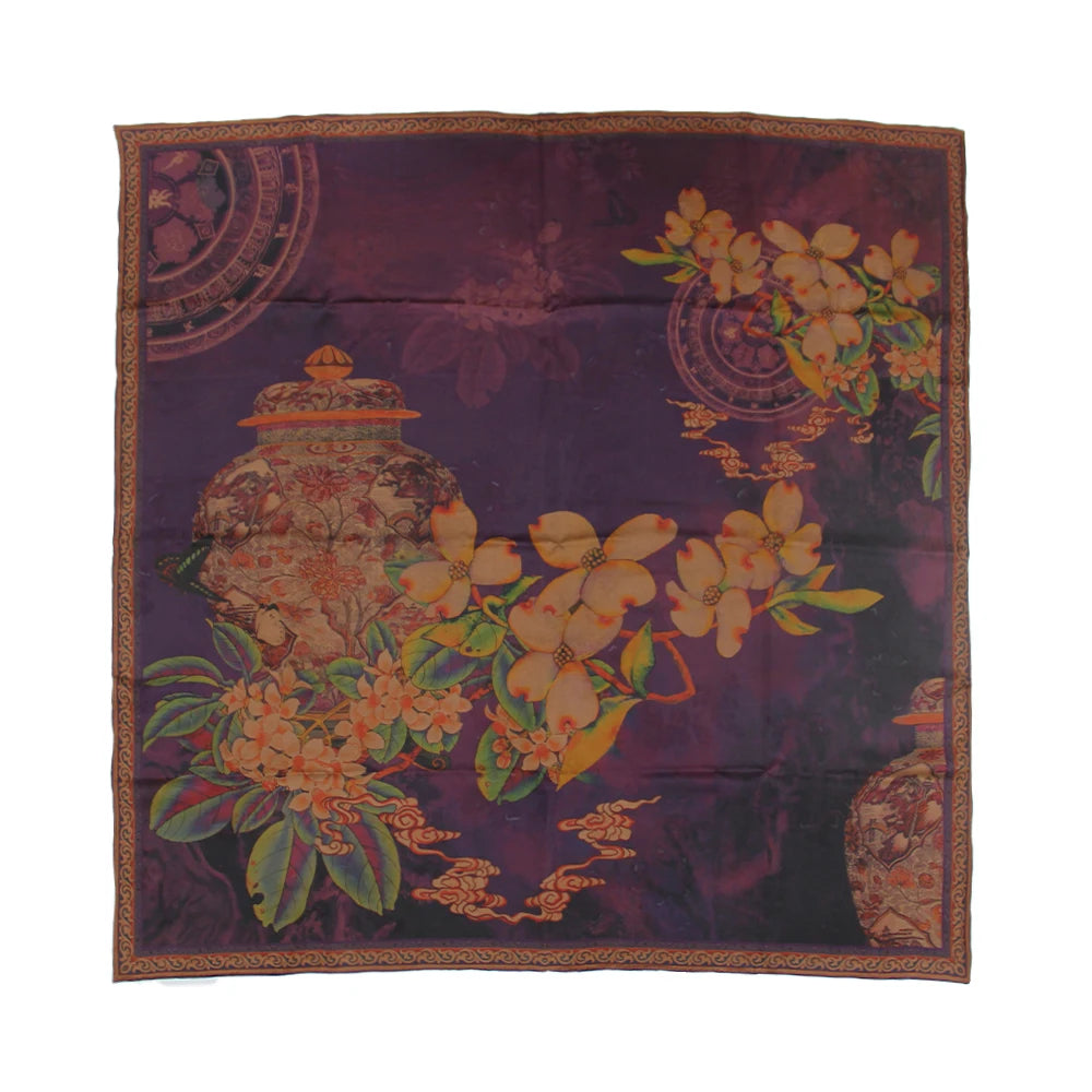 Fragrant Cloud Yarn 42 Inch Elegant New Xiangyun Silk Scarf Luxurious Natural Gambiered Square Floral Pattern Canton Silk Women