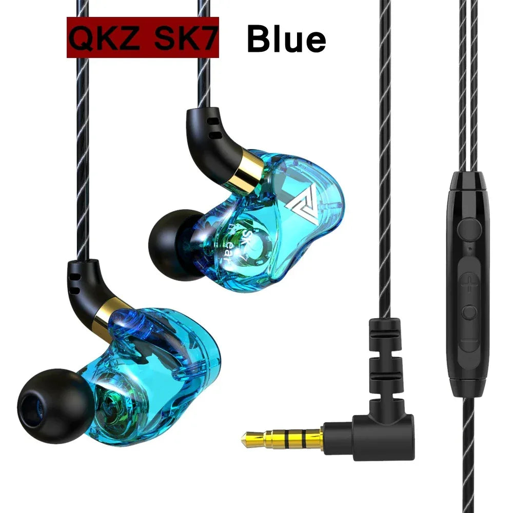 QKZ AK6 SK7 Copper Driver HiFi Wired Earphone with MIC Sport Running Headphones Bass Stereo Headset Music Earbuds fone de ouvido SK7 Blue Tidesmit