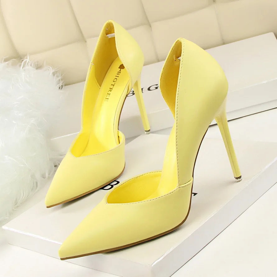 2026 New Formal Solid Womens Shoes Thin Heel Ultra-High Heel Low-Cut Design Slip-On Closure Pointed Toe for Nightclubs