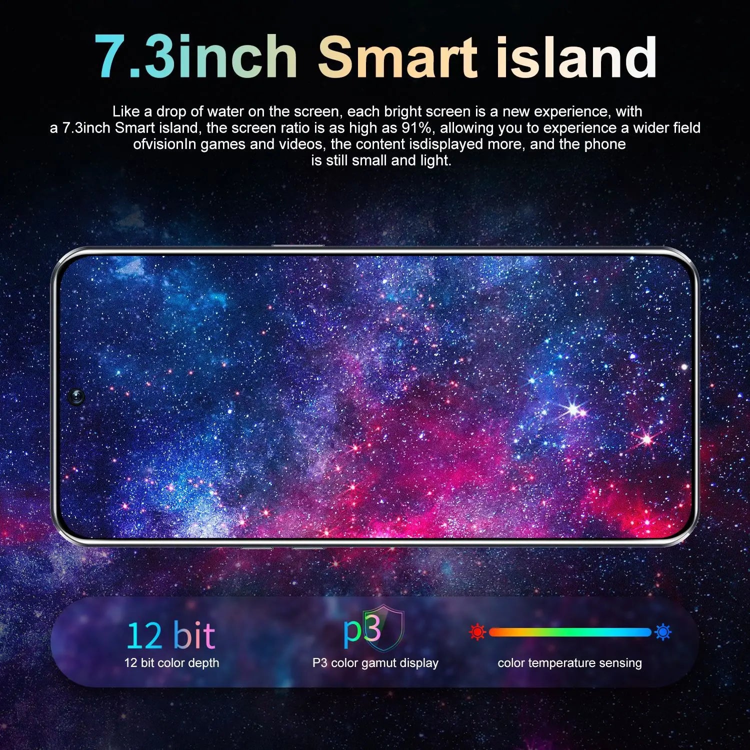 Slim 2025 Tidesmit Gt20 Pro 7.3-inch 5G smartphone with 16GB RAM, 1TB storage, and high-res dual camera system.