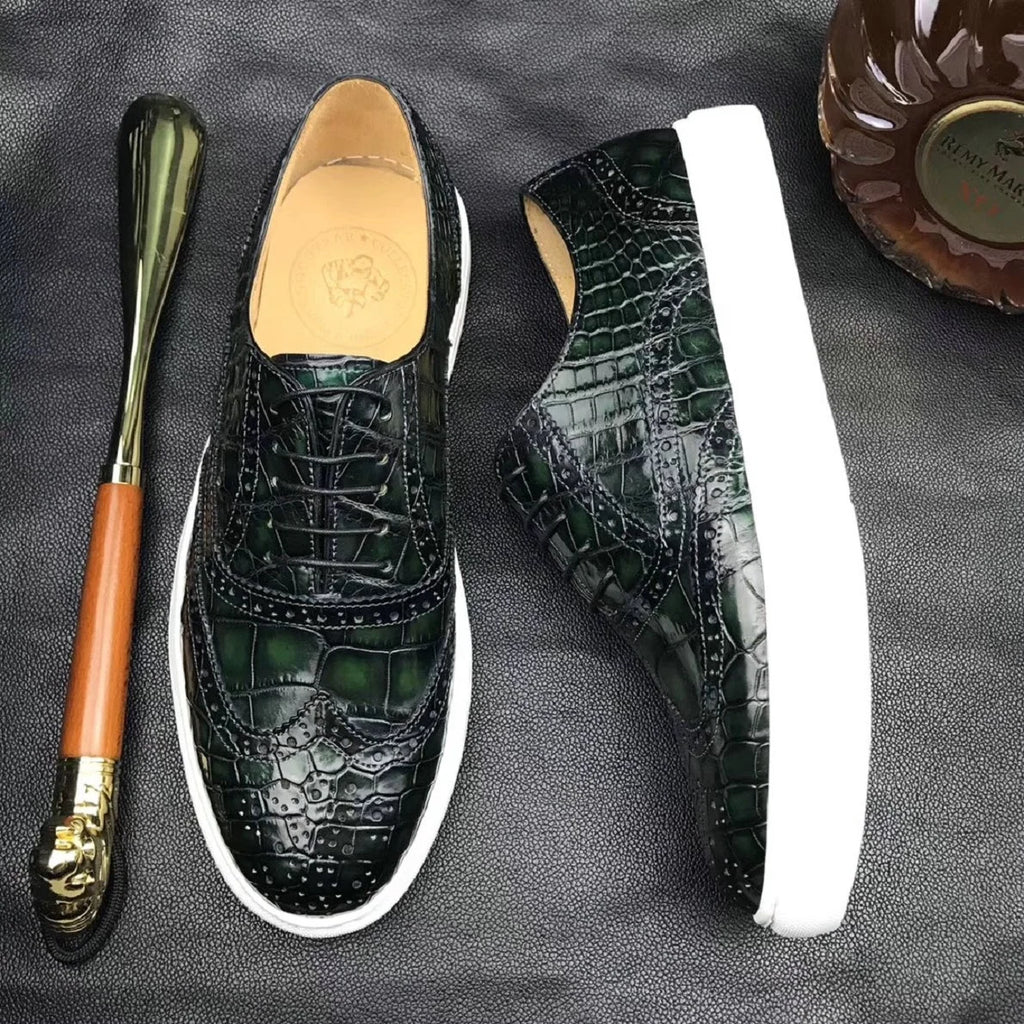 Top Grade Handmade Crocodile Leather Casual Shoes Men Custom Lace-up Luxury Men's Flat Shoes Fashion Sneakers Shoes for Men
