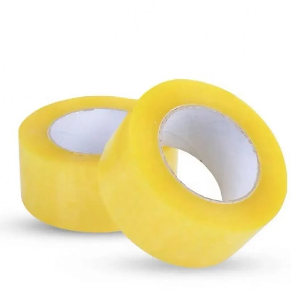 Yellow masking tape rolls, overlapping with light core openings, single-sided adhesive
