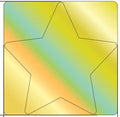 Holographic star-shaped reflective label sheet with gold-green rainbow gradient