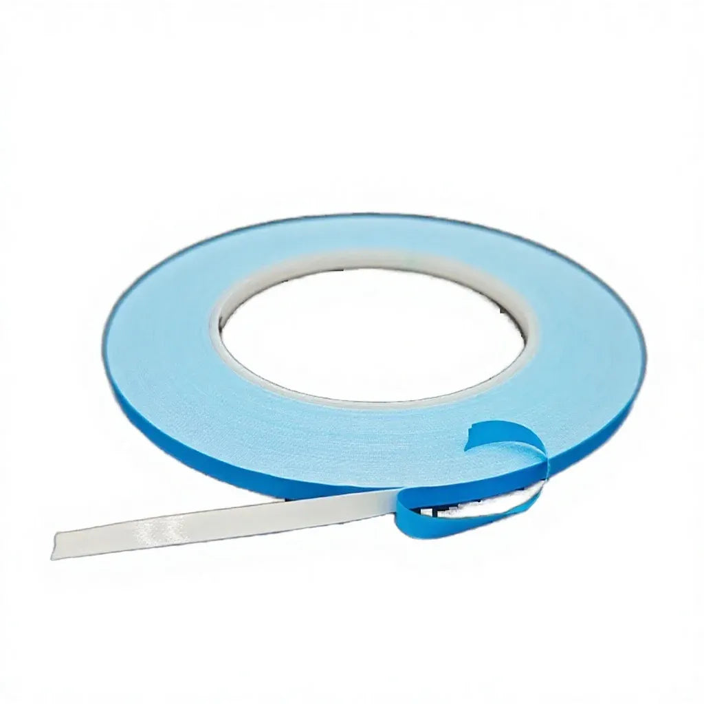 Light blue masking tape roll showing tape edge, single-sided pressure sensitive, 4.8 cm x 10 m