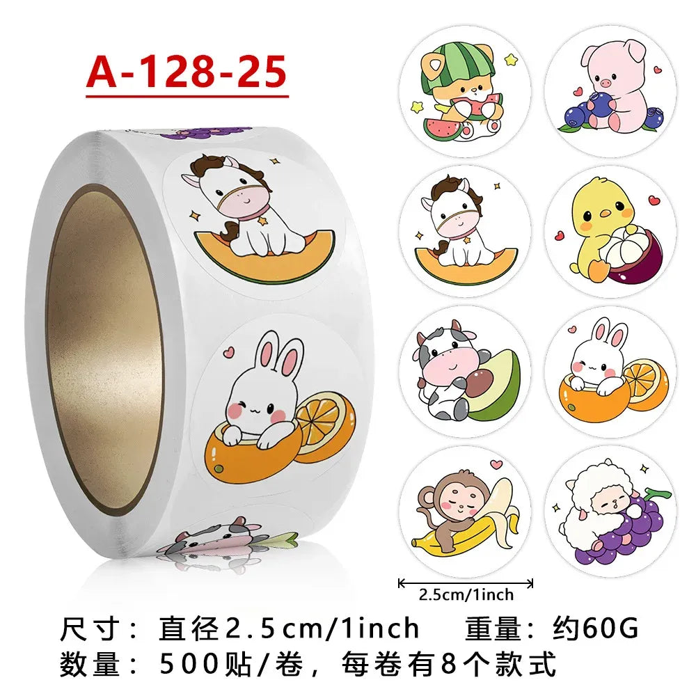 White roll of animal transfer stickers featuring cow, rabbit, and duck designs