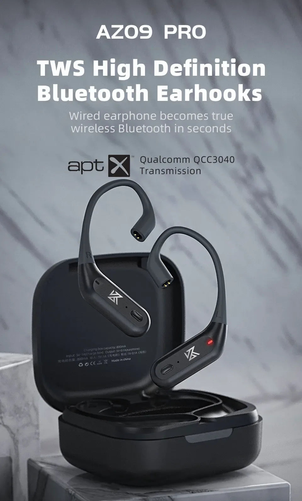 Bluetooth Wireless Adapter for KZ IEM C Pin Ear Hooks - Tidesmit Tidesmit