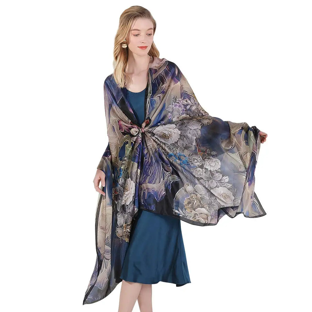 Wholesale 100% Pure Silk Printed Long Shawl Scarf Foulard for Women Spring Muslim Head Cover