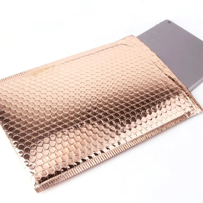 Gold Rose Gold Pink Red Green Silver Aluminum Poly Eco-Friendly Waterproof Bubble Mailer for Cosmetics Jewelry Packaging